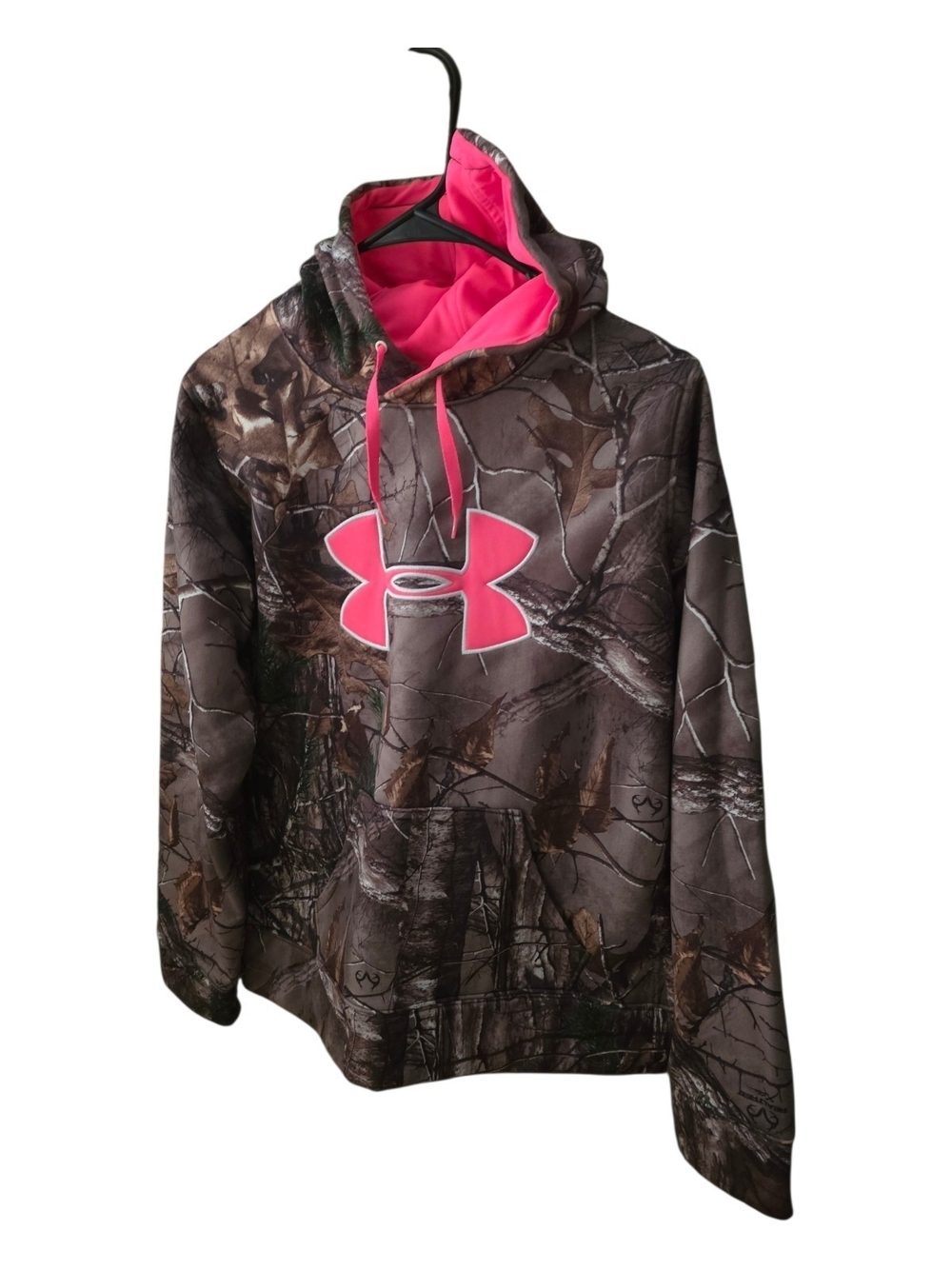 Under Armour Brown Camo Puffer Hoodie with Pink Logo